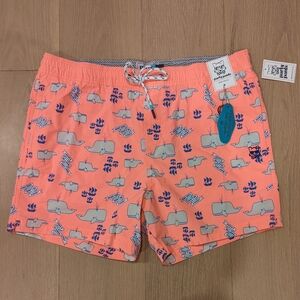 Neon Coral Whale Print Swim Shorts